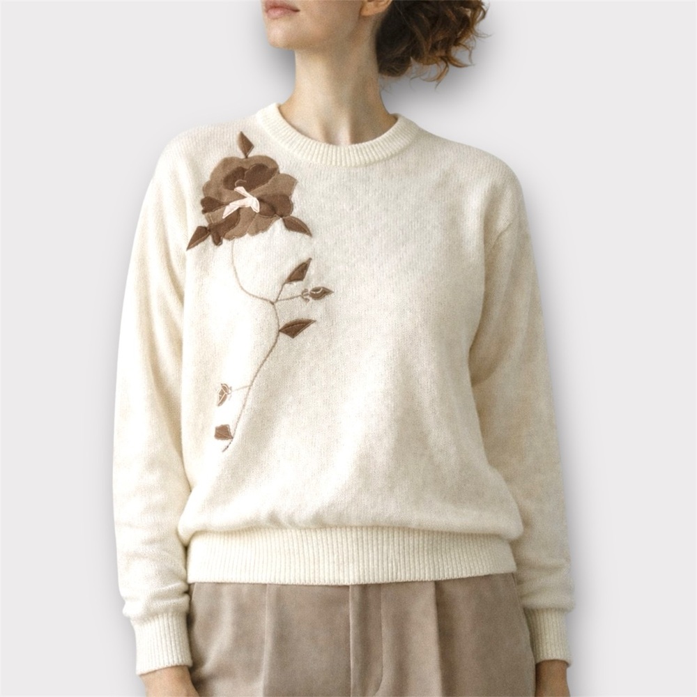 Vintage Eaton Floral Appliqué Knit Sweater